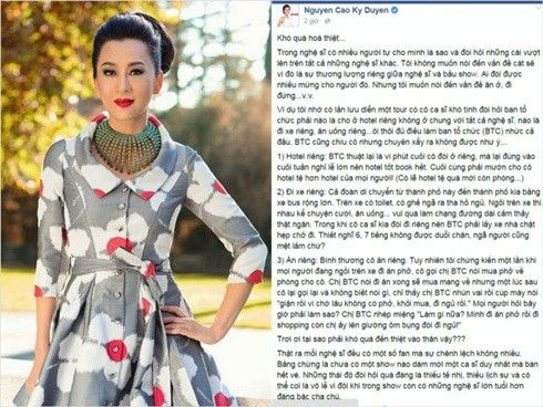 MC Kỳ Duyên và status gây sóng gió trên mạng xã hội.