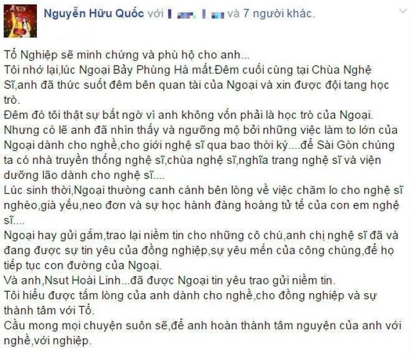 Đoạn trạng thái của NS ƯT Hữu Quốc.