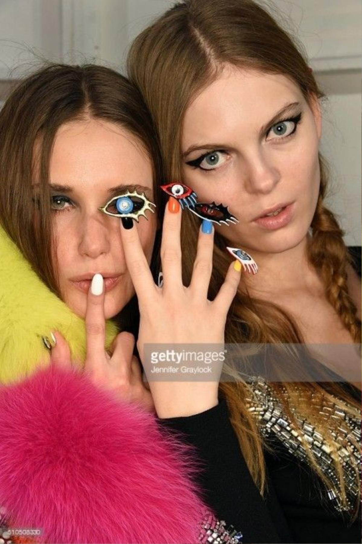 A detail of the nail art at CND for Libertine Fall/Winter 2016 backstage at The Gallery, Skylight at Clarkson Sq on February 15, 2016 in New York City.